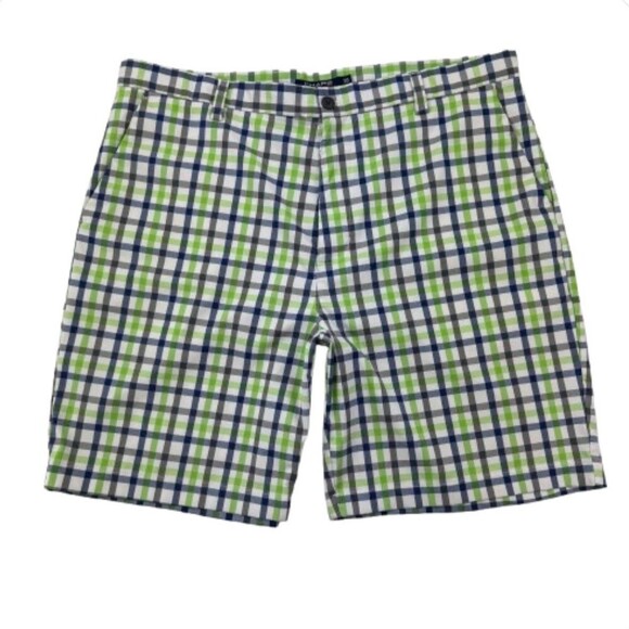 Chaps Golf Shorts Men’s 38 Plaid Green Blue White Flat Front Stretch Golf 78 - Picture 1 of 10